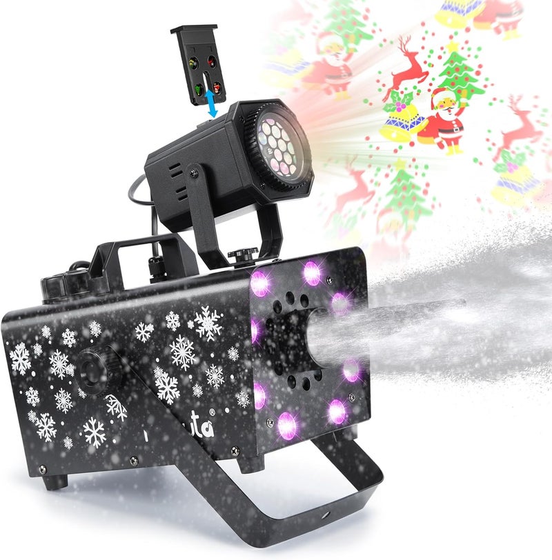 HAKUTA Store Upgraded 800W Snow Machine with 8 LED RGB Lights, LED Projection, and 2 Wireless Remotes, Perfect for Christmas, Halloween,Parties, Wedding and DJ Stage - Image 1